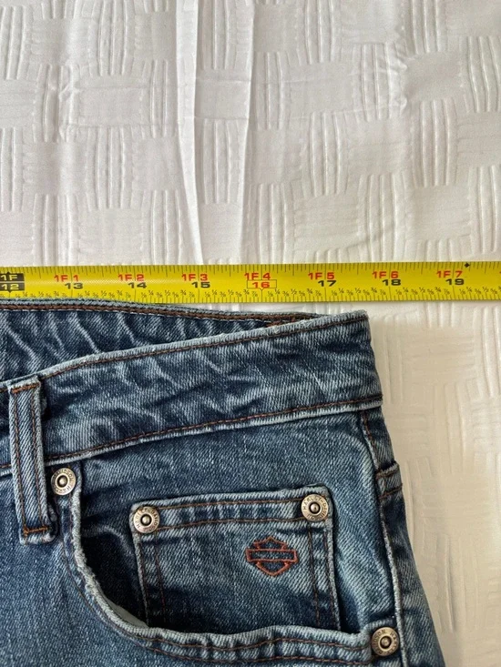 Harley-Davidson VTG Jeans Bootcut Women 14 Black Leather Patch 5 Pocket Zip fly - Picture 16 of 16